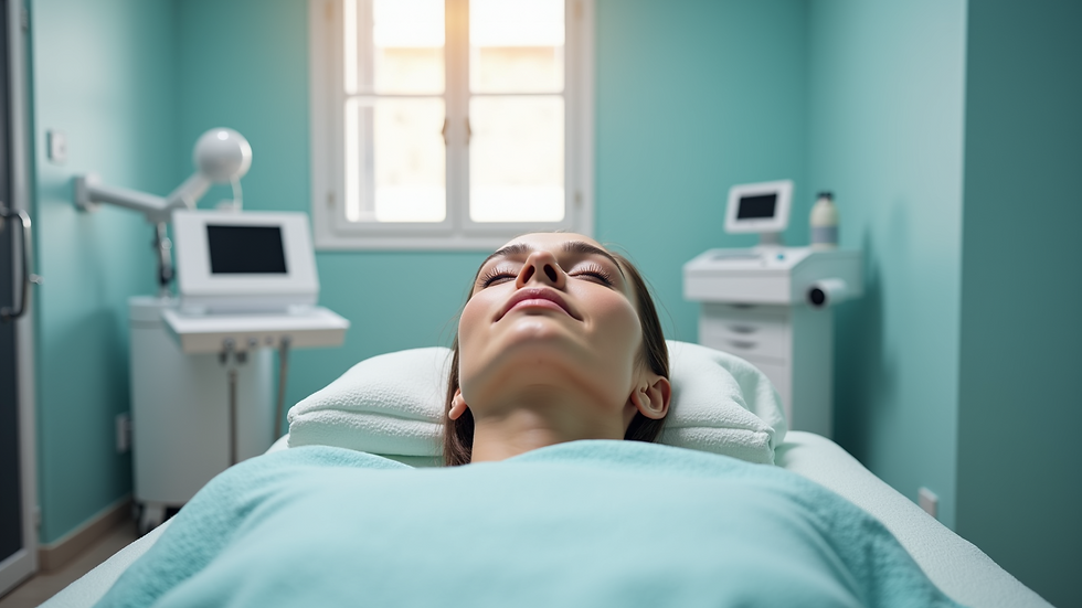 Eye-level view of a modern clinic treatment room prepared for skin rejuvenation