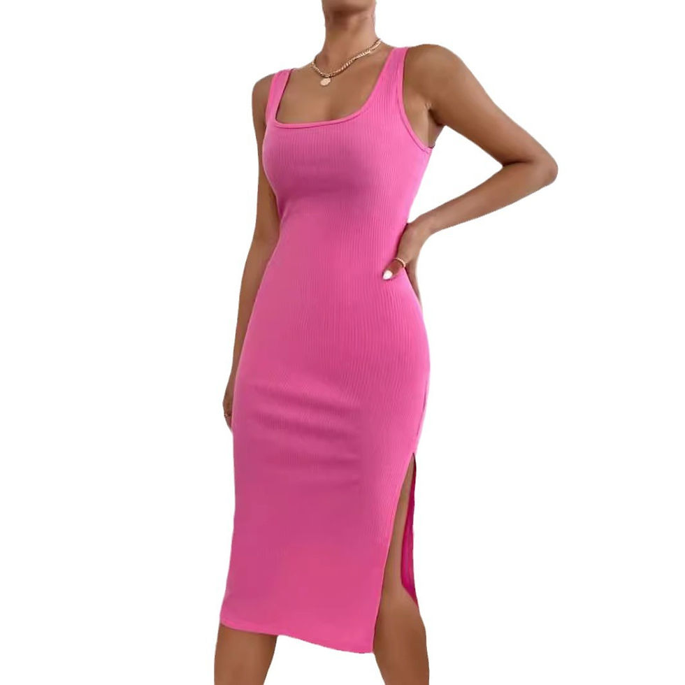 Thumbnail: Elegant Rib Sleeveless Square Collar Split Women's Dress