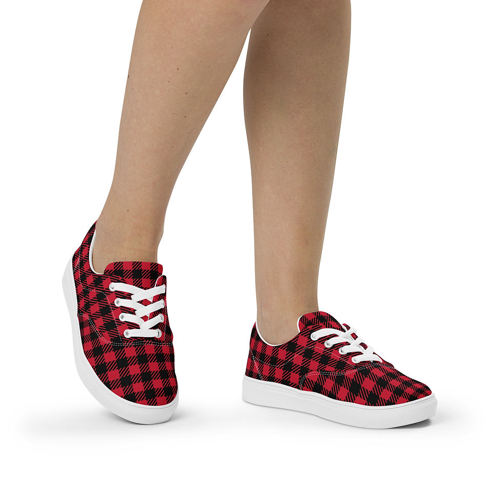 Thumbnail: Women’s lace-up canvas shoes Red/Black Plaid