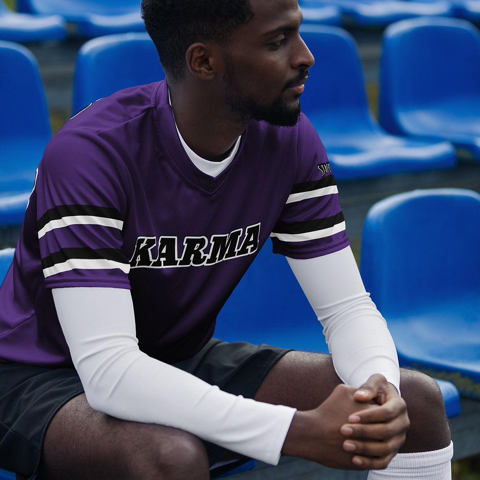 Thumbnail: Purple/Black/White Unisex Sports Jersey By SIMPLY SSEXIE! (KARMA FRONT)