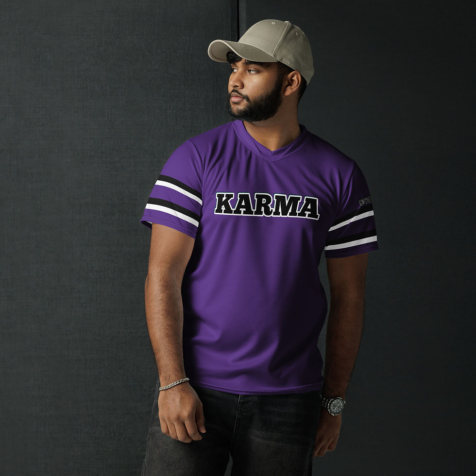 Thumbnail: Purple/Black/White Unisex Sports Jersey By SIMPLY SSEXIE! (KARMA FRONT)