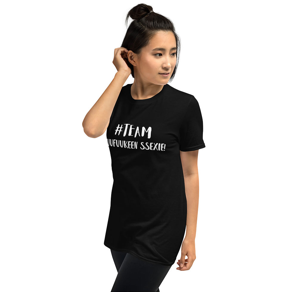 Thumbnail: Black W/White Letters Short-Sleeve Unisex T-Shirt #Team MuuFuuKeeN SSeXie!