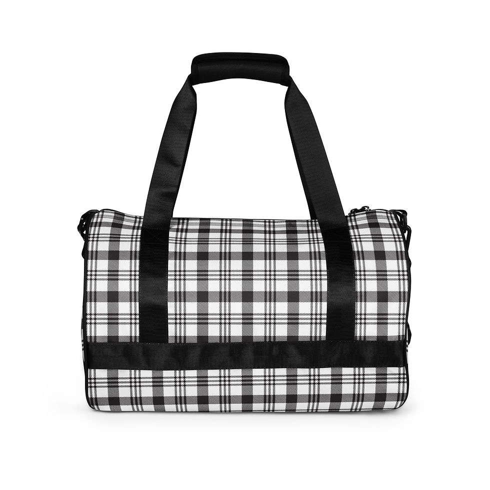 Thumbnail: Large Gym Bag Black/White Plaid Design Unisex One SIze