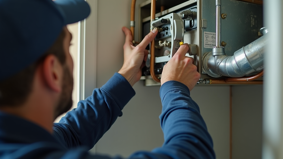 Close-up view of a technician installing a new furnace in a residential home