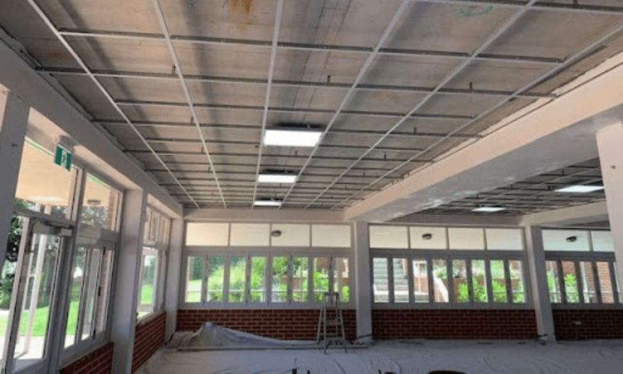 commercial construction acoustic ceiling classroom