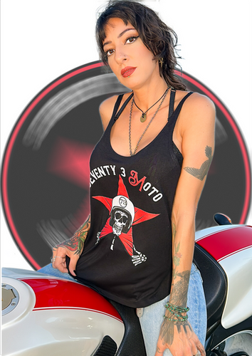 73 MoTo 'Dapper Head' Women's Plunging Scoop Neck Black Tank Top