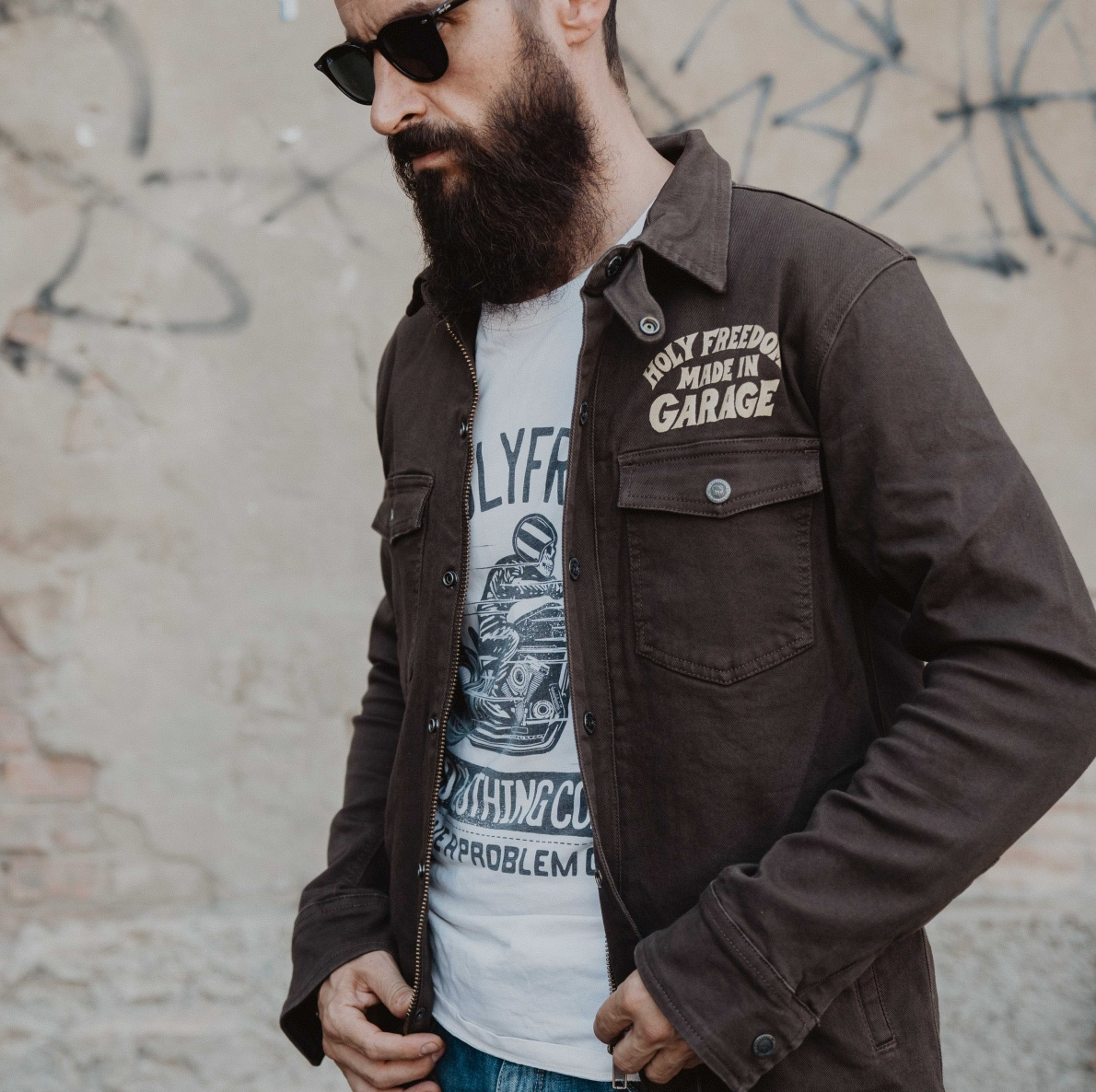 Man Wearing HolyFreedom Marrom Men's Jacket