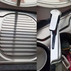 Biologische Reinigung Mallorca – glänzende Edelstahlspüle und Armatur, kalkfrei und streifenlos gereinigt mit probiotischen Mikroorganismen Constructive Microbes; chemiefreie Küchenpflege für Haushalte, Fincas und Ferienwohnungen.