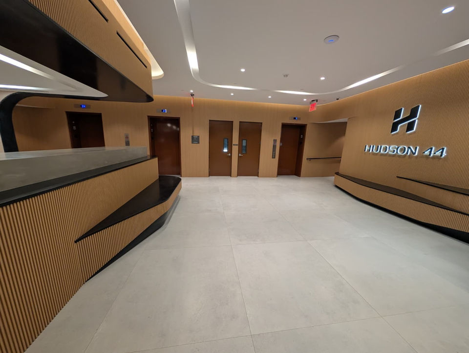 modern wall panels in residential building lobby