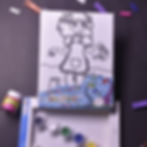 Canvas painting kit with girl in apron design and 6 paint pots