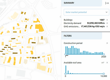 Like a "Google Maps of Energy", Urbio's user-friendly Digital Twin let's you display thousands of buildings and freely create customized maps, and explore energy data. Filter buildings interactively.