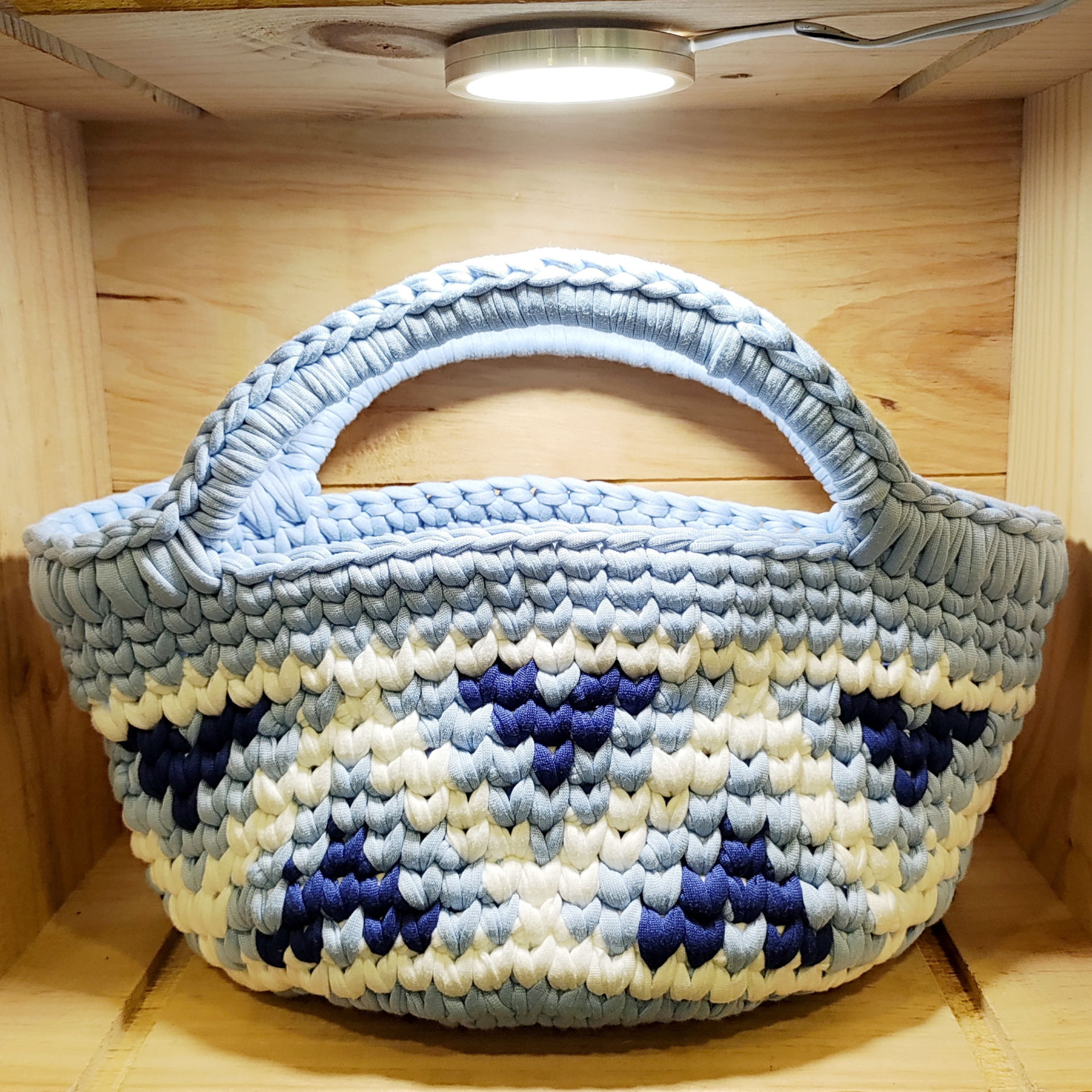 藍色布條帶鈎織手挽袋 (SY104)