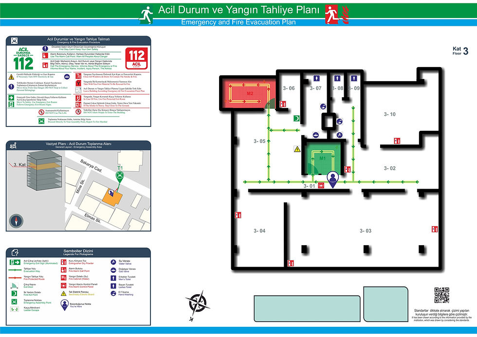Özel Güvenlik Eğitim Kurumu Binası Acil Durum ve Yangın Tahliye Planı Krokisi Proje Yeri : Ata şehir / İstanbul Kullanım Amacı : Eğitim Kurumu Binası Kat Sayısı : 3