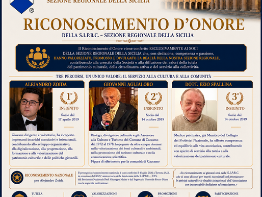 La S.I.P.B.C. – Sezione Regionale della Sicilia conferisce il Riconoscimento d'Onore ad Alejandro Zoida, Giovanni Aglialoro ed Ezio Spallina