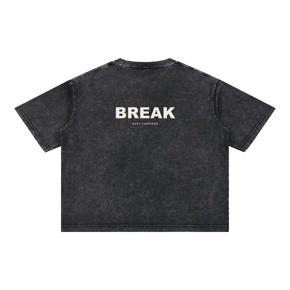 Back view of the black CARRI BREAK mineral-wash tee; product mockup