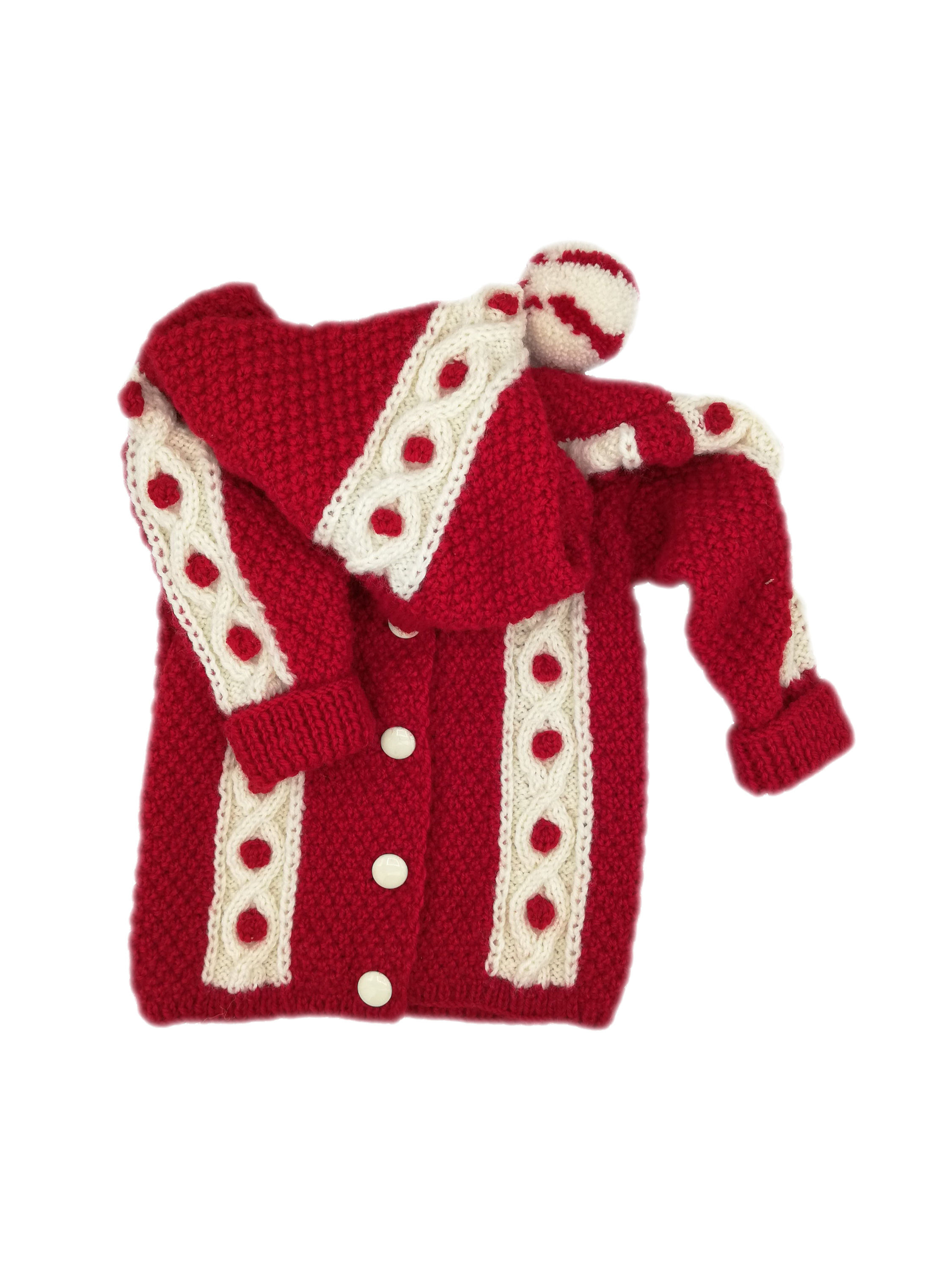 Manteau et sa capuche au tricot et ses torsades pour enfants