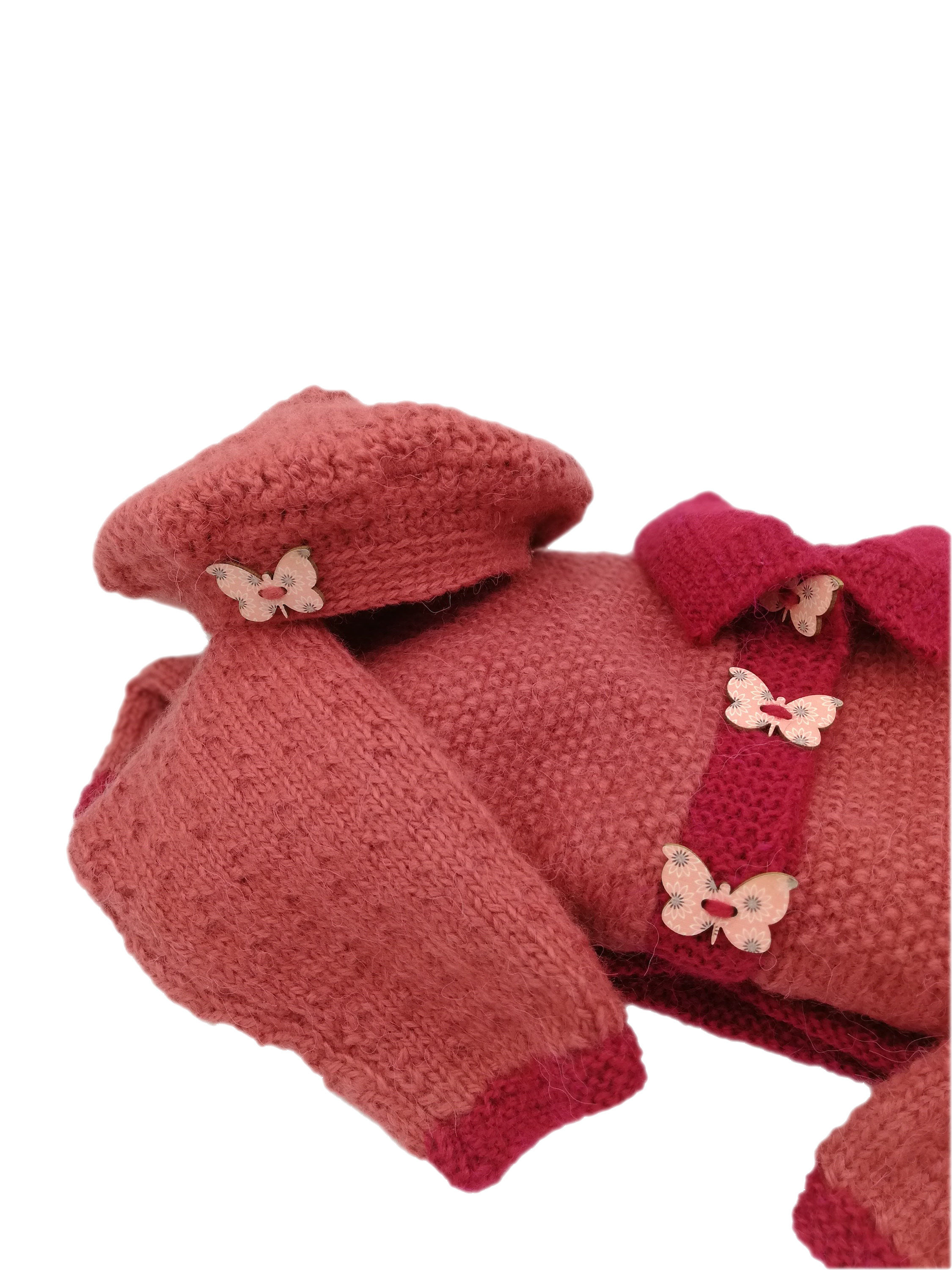 Ensemble manteau et béret fait main au tricot et crochet pour fillette