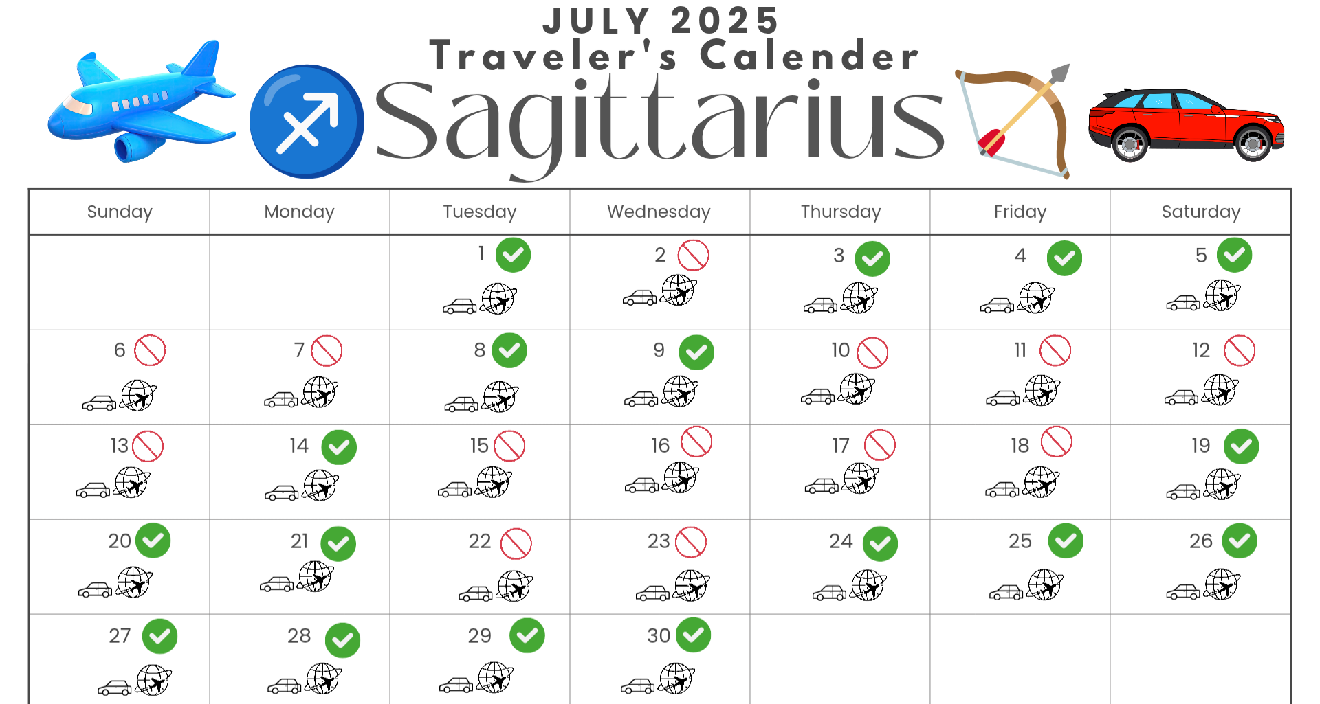 Travelers Calendar