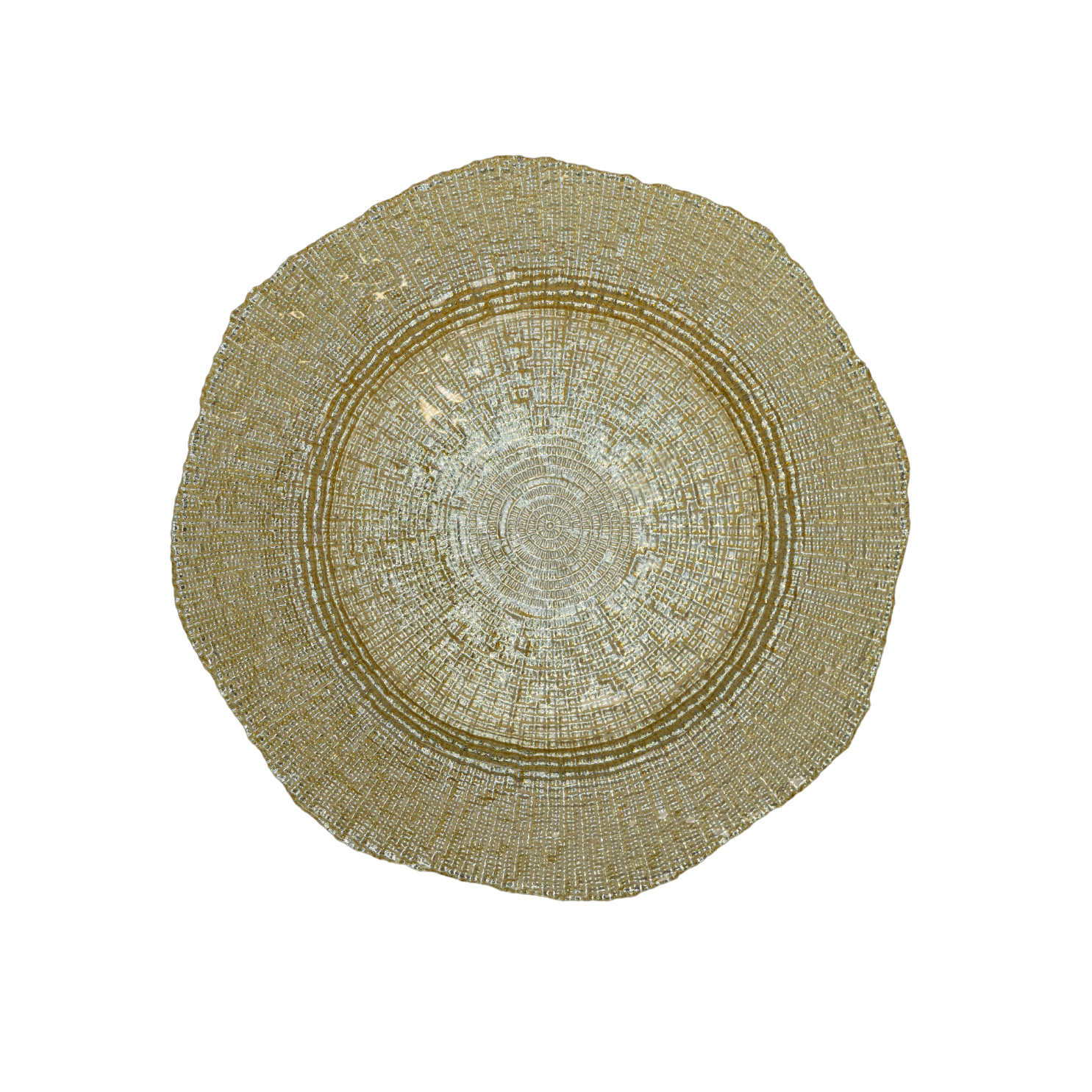 Gold mosaic pattern charger plate with concentric design and shimmering finish