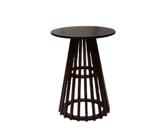 Modern Willow cocktail table rental with 42-inch sculptural wood base, ideal for cocktail hours and weddings in Arizona