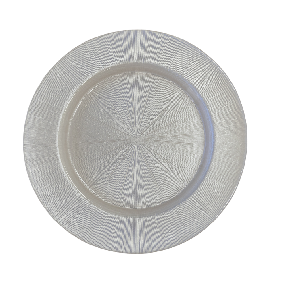 Glossy white charger plate with minimalist design