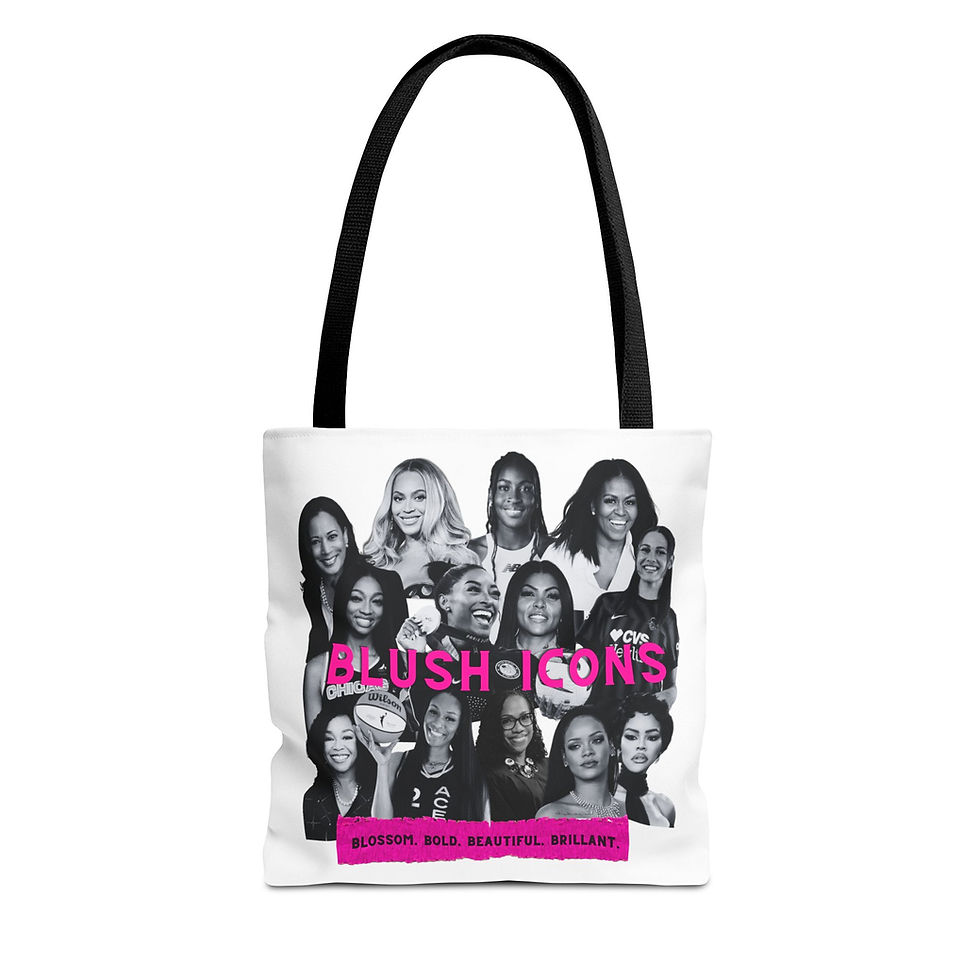 Thumbnail: Blush Icons collage Tote | Black & White faces with hot pink text