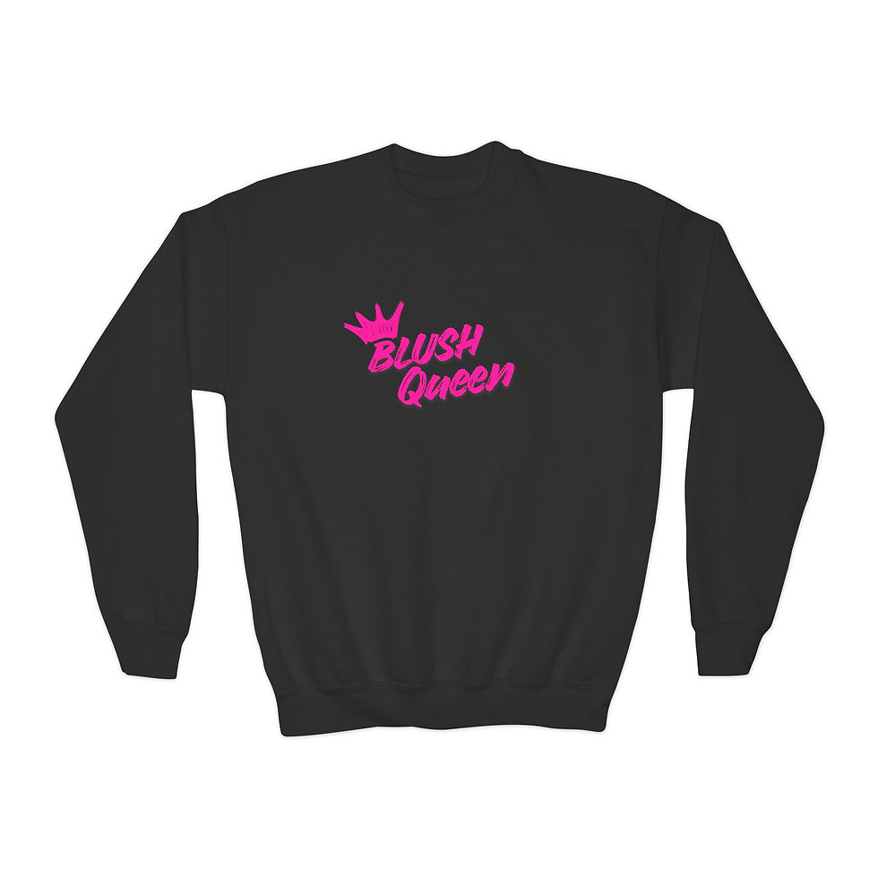 Thumbnail: Blush Queen Youth Crewneck Sweatshirt | Pink Script, Crown Graphic