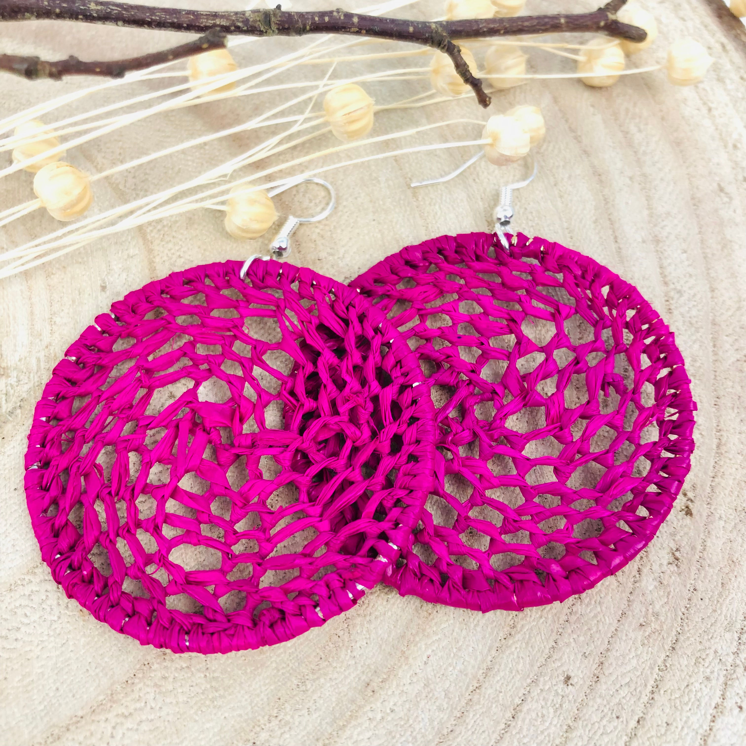 Boucles d'oreilles en fibre naturelle - Macramé