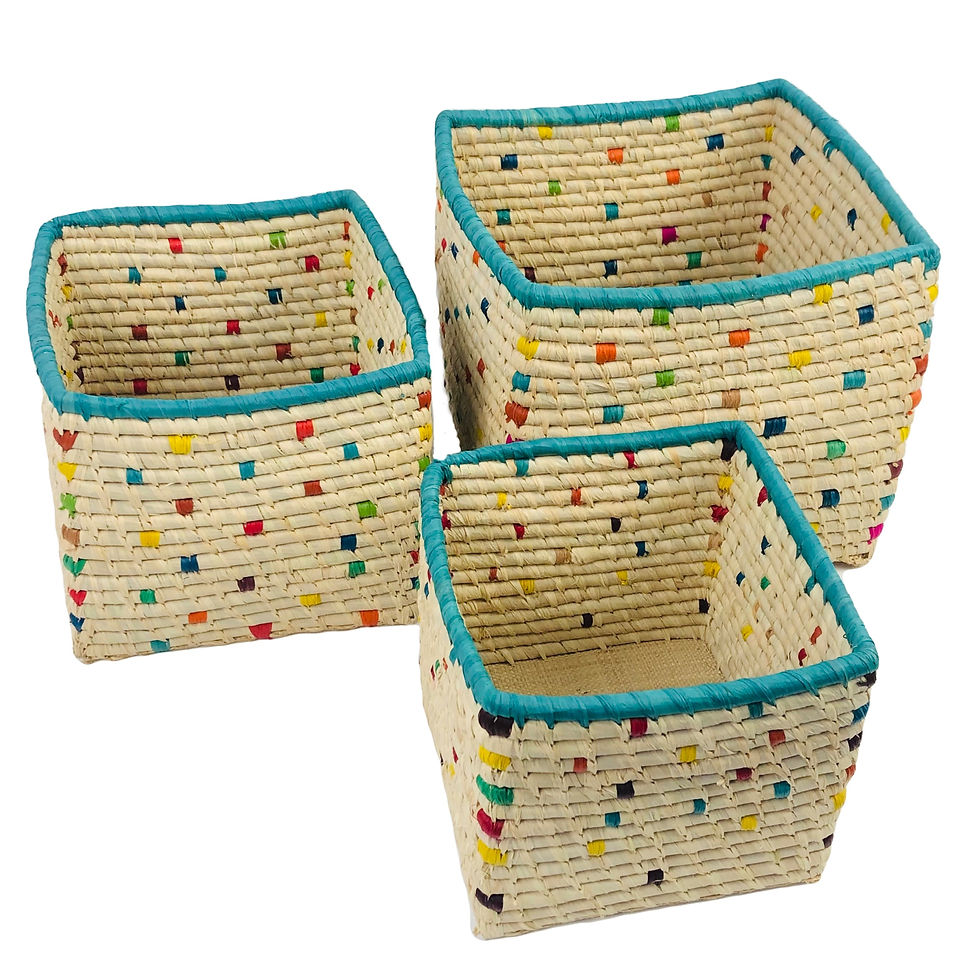 Miniature : CONFETTIS - 3 bacs de rangement en raphia