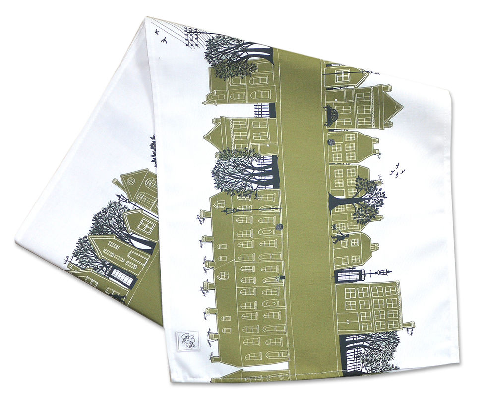 Miniature : Olive Green 6ft Table Runner, with homes along a road