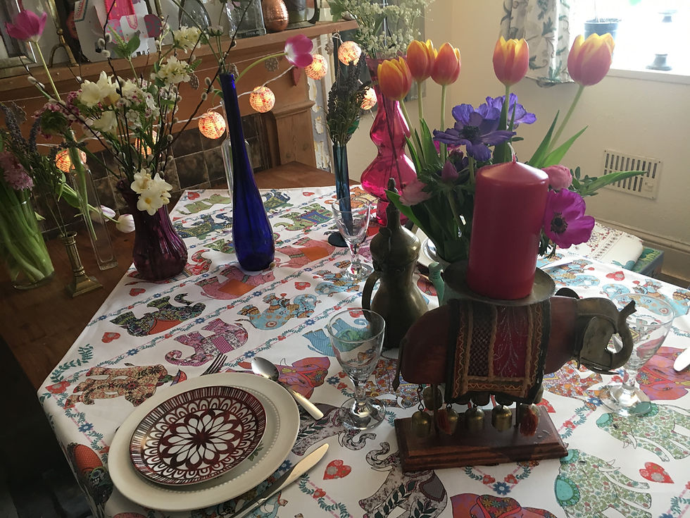 Miniature : Elephant design by MollyMac, large cotton tablecloth for perfect table decor.