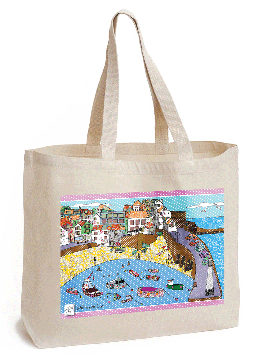 Fishing Village and harbour on canvas shopper by MollyMac