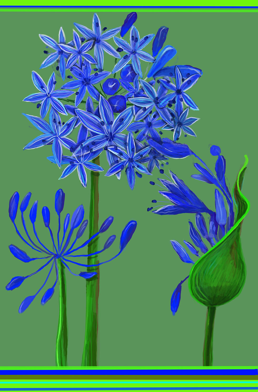 Miniaturbild: Tea towel with Blue Agathanthus on a green background