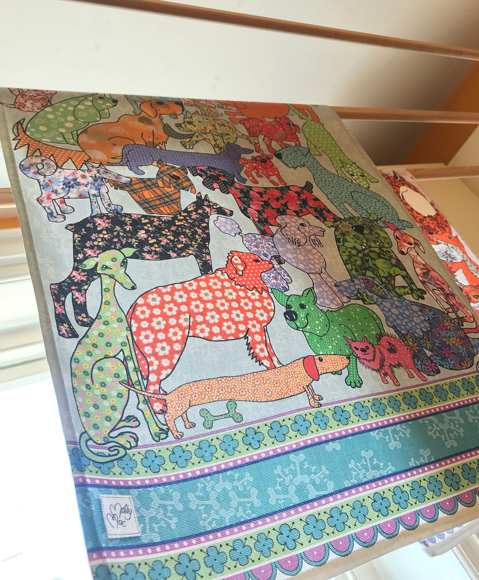Miniatura: Dog tea towel by MollyMac, colourful kitchen towel, printed