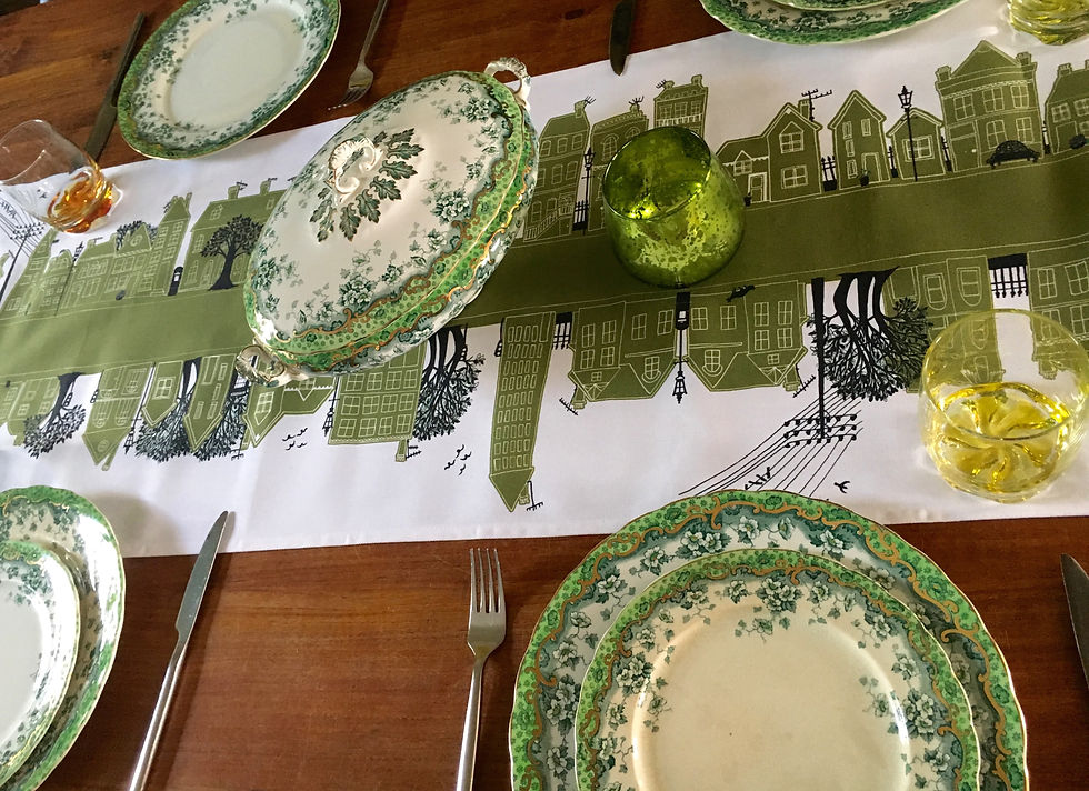 Miniature : Olive Green 6ft Table Runner, with homes along a road