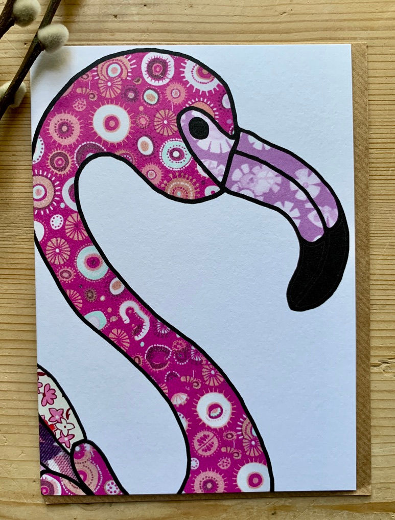 Thumbnail: Flamingo head greeting card illustrated by MollyMac