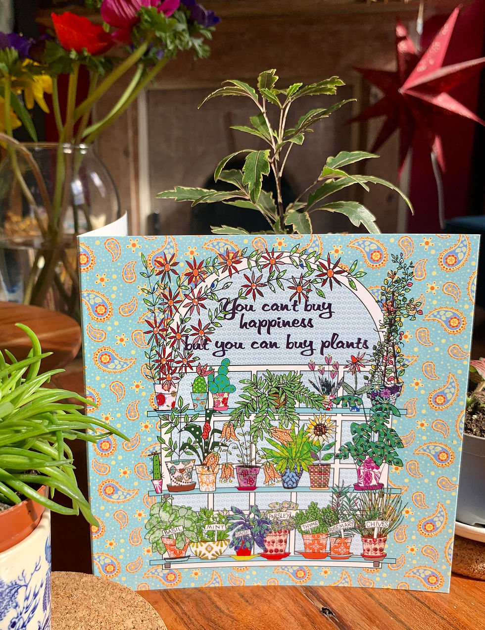 Miniature : Houseplants greeting card - you can't buy happiness but you can buy plants