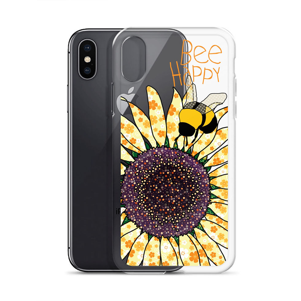 Thumbnail: iPhone Case, Sunflower and Bee design on transparent case with slogan Bee Happy by MollyMac