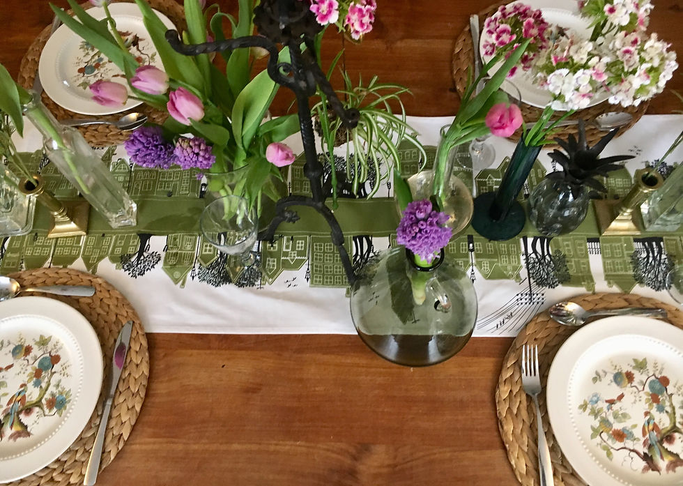 Miniature : Olive Green 6ft Table Runner, with homes along a road