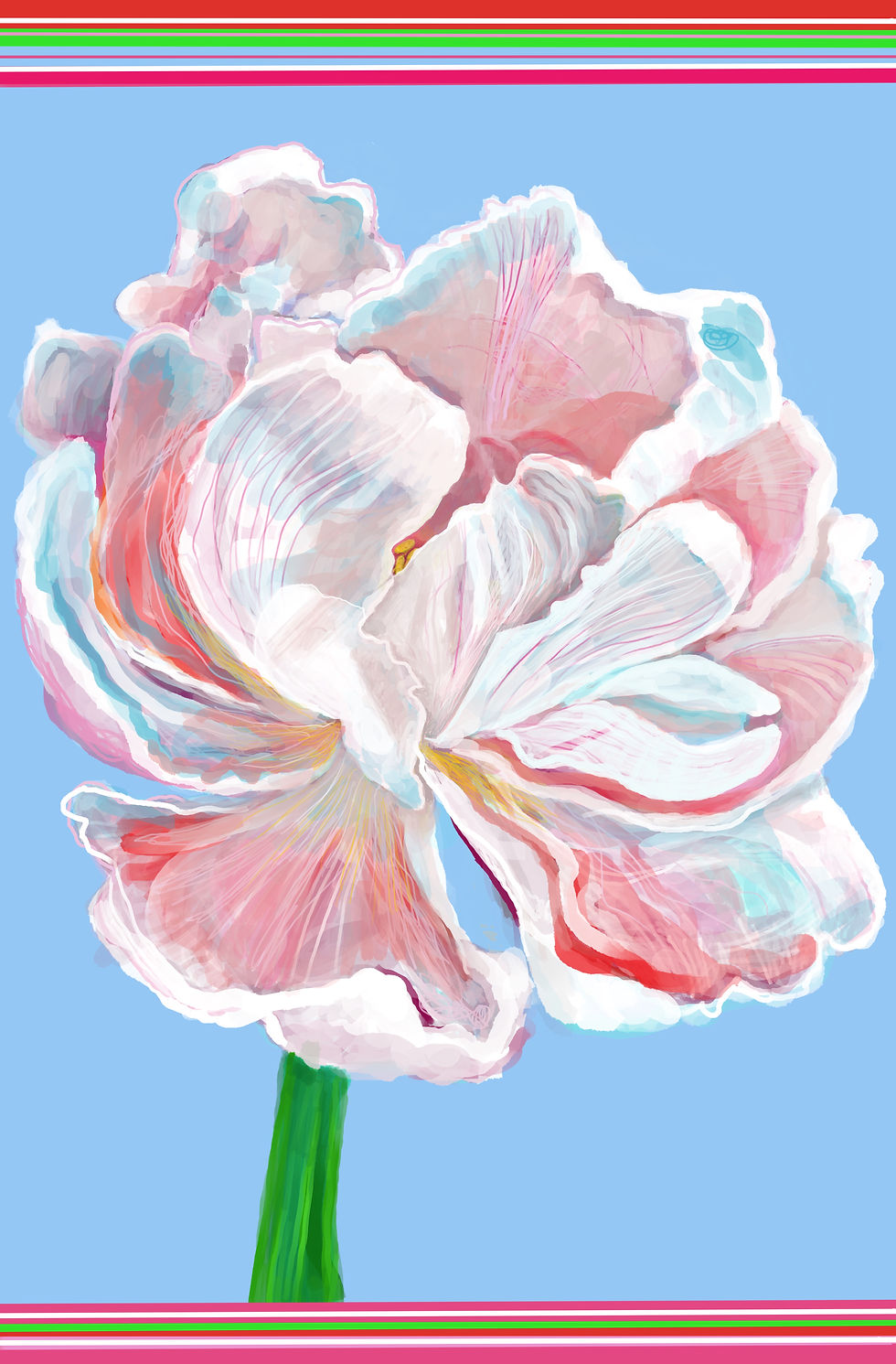 Miniatura: Tea towel Large pink peony flower on a blue back ground