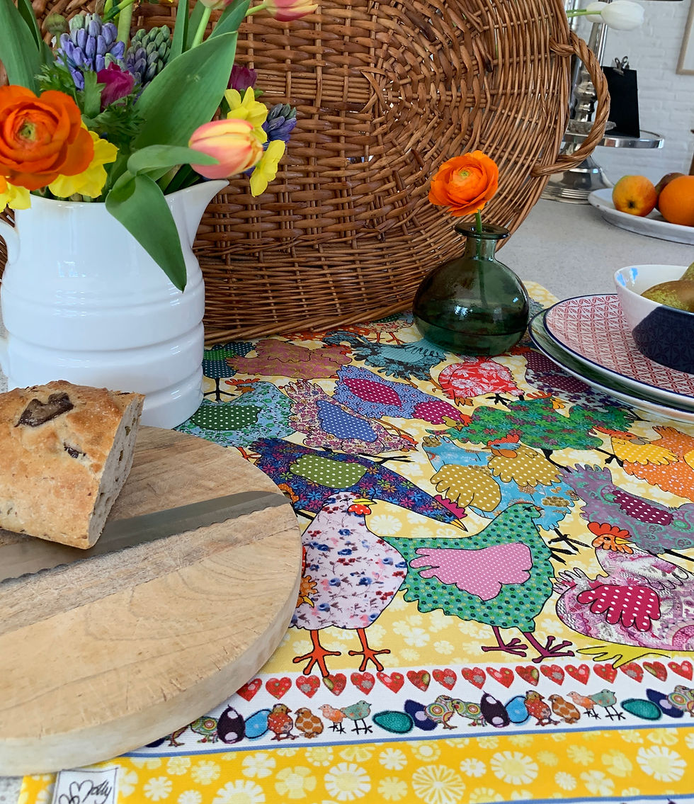 Miniature : Multicolored chicken  design by MollyMac, hen cotton printed kitchen towel