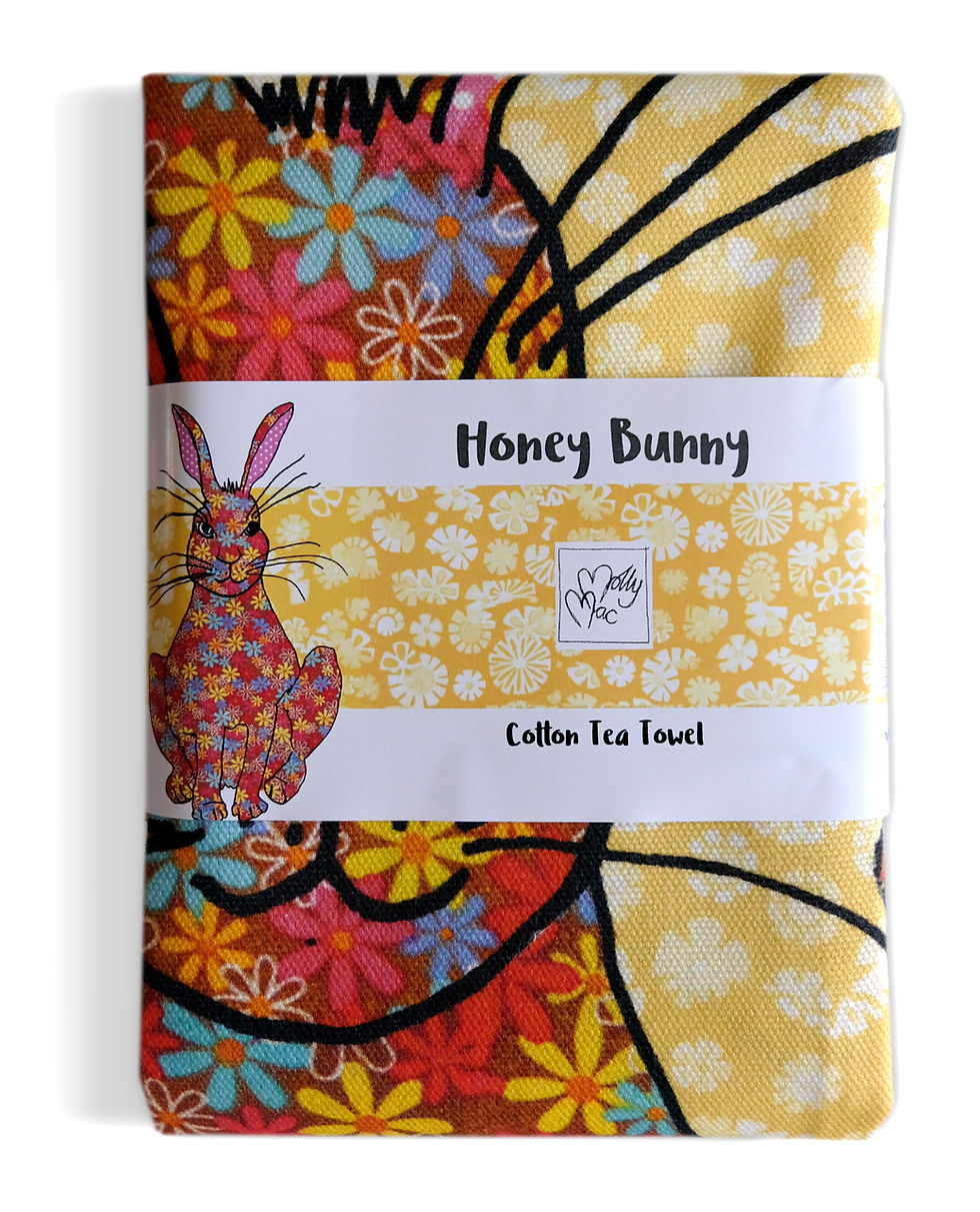 Thumbnail: rabbit tea towel with slogan 'Honey Bunny' rabbit kitchen towel - folded