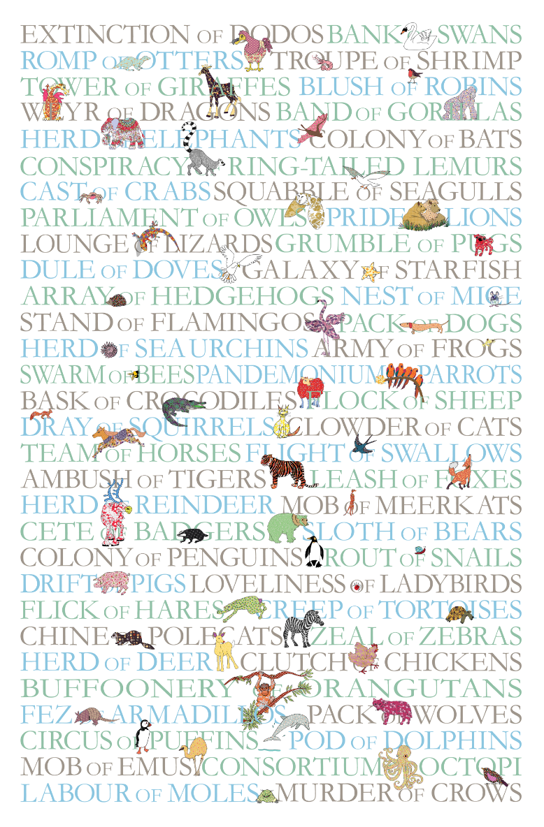 Miniatura: Collective nouns for animals tea towel - pictures and text