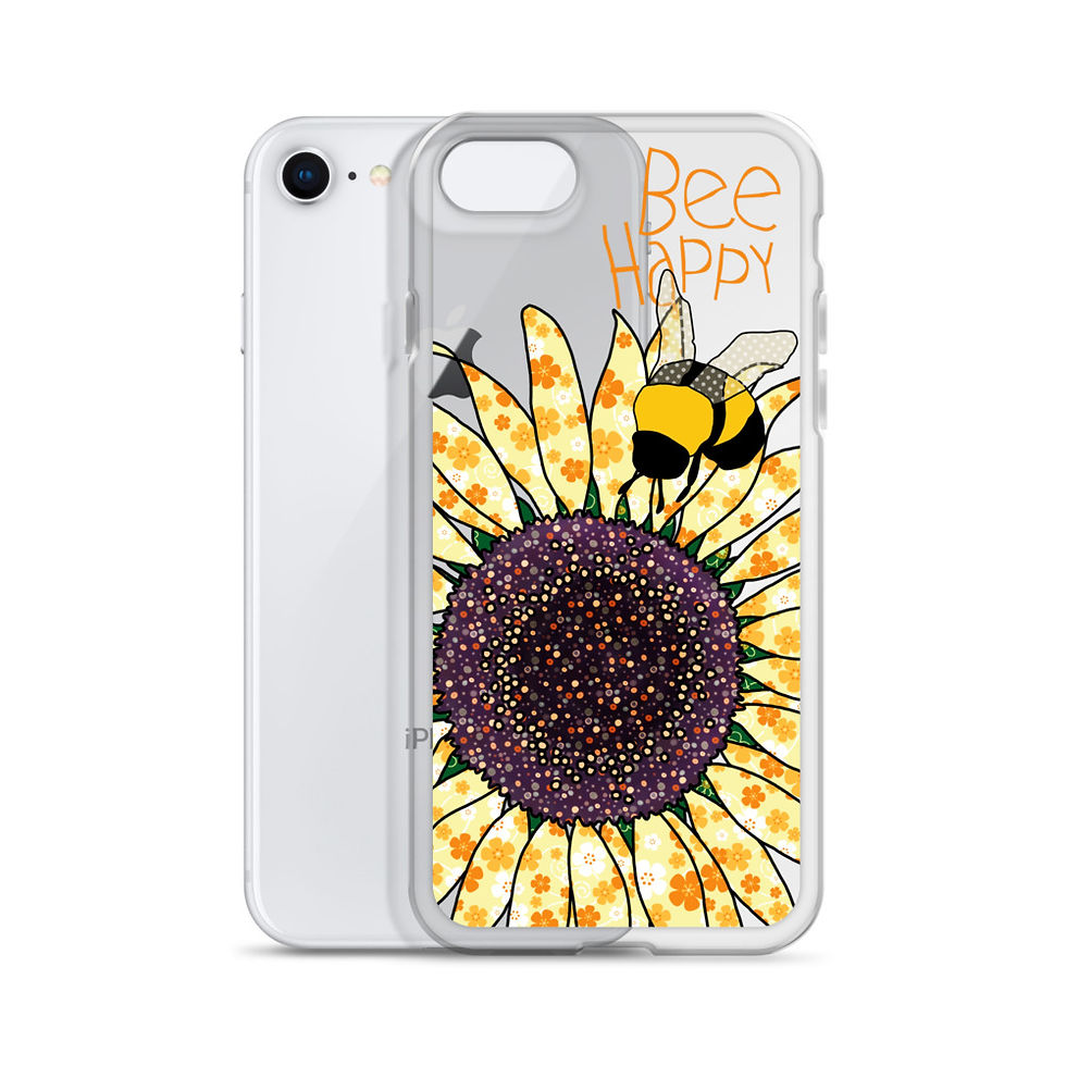 Thumbnail: iPhone Case, Sunflower and Bee design on transparent case with slogan Bee Happy by MollyMac