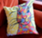 Cushion, large floral hare head on yellow background