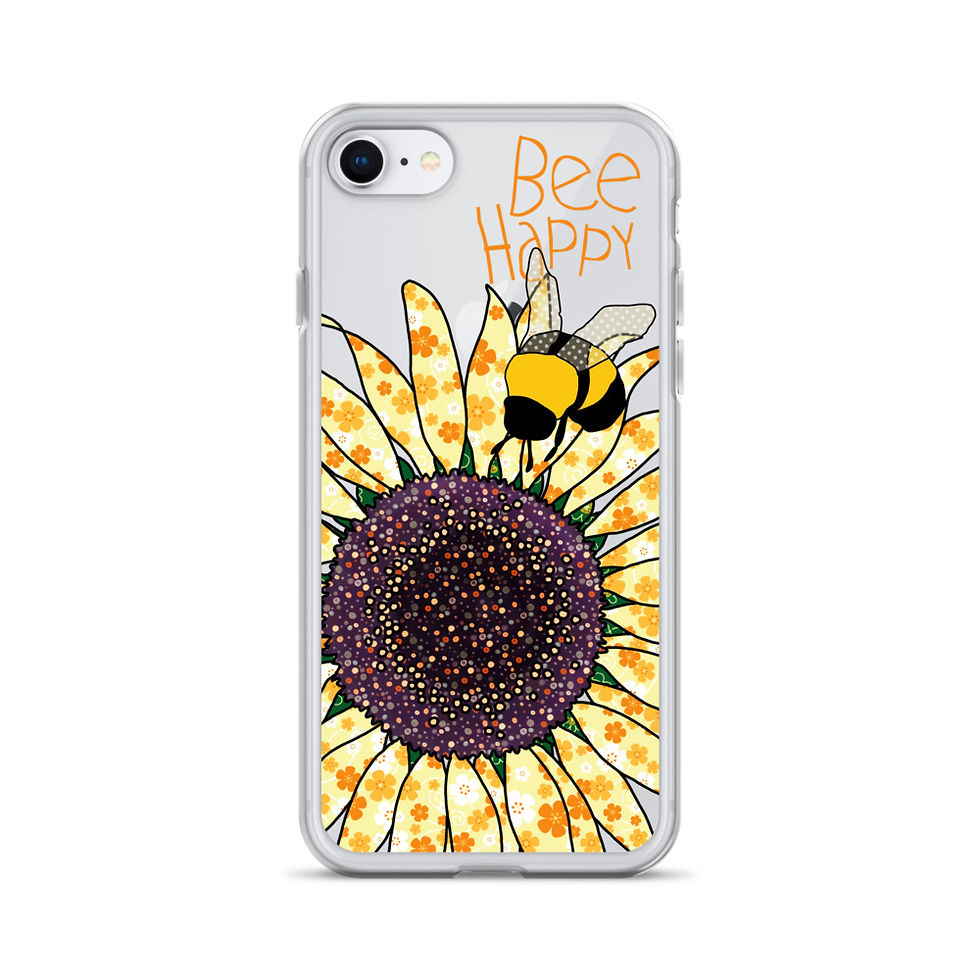 Thumbnail: iPhone Case, Sunflower and Bee design on transparent case with slogan Bee Happy by MollyMac