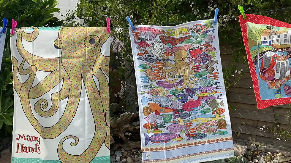 Miniature : Fish design by MollyMac, cotton printed tea towel - multi coloured with Octopus