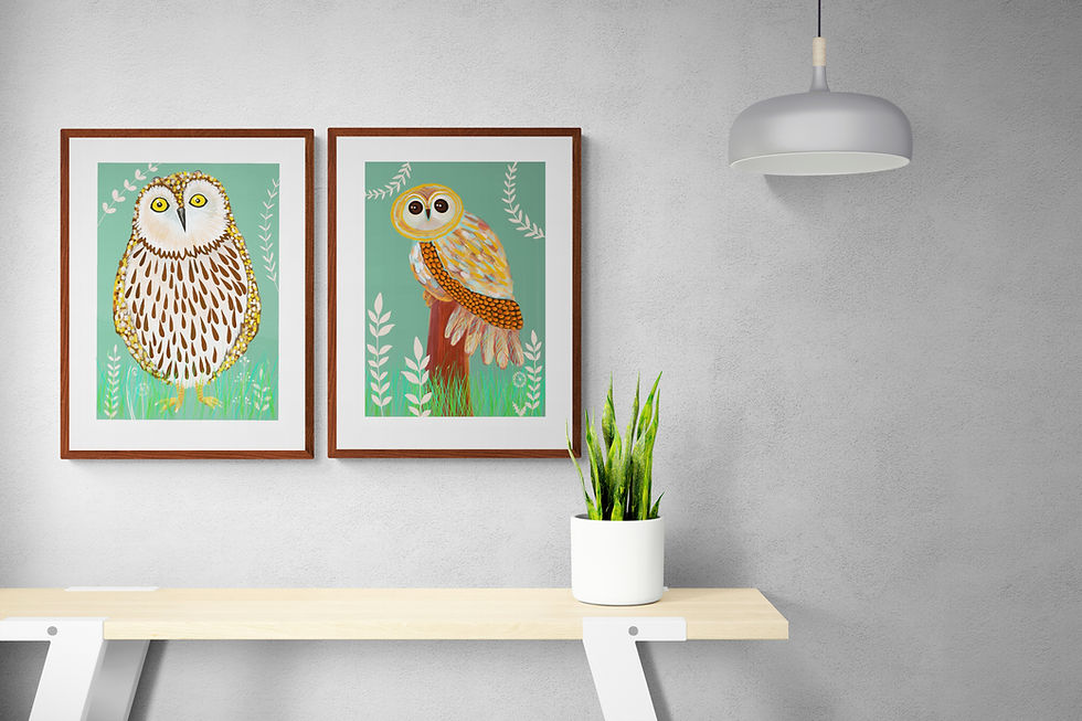 Thumbnail: Short-eared Owl Art Print, British wildlife wall art decor for the home