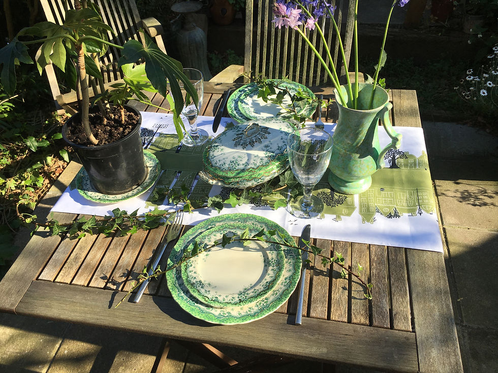 Miniature : Olive Green 6ft Table Runner, with homes along a road