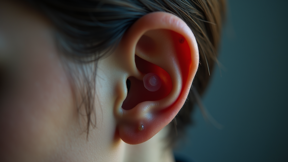 Close-up view of ear with earplug inserted
